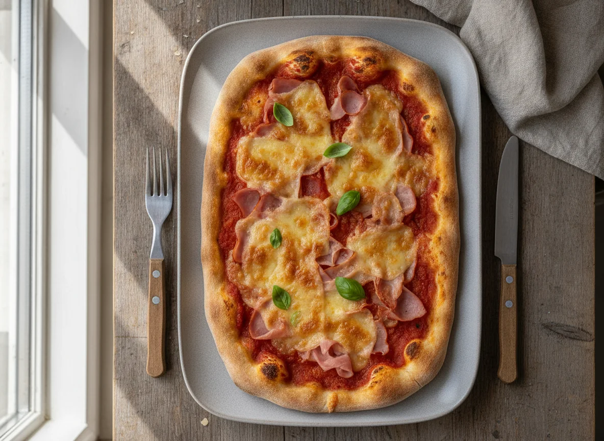 Pizza-Schnitte mit Schinken und Käse photo