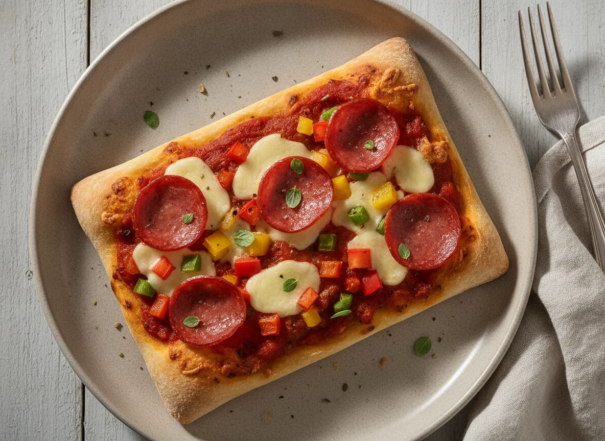 Pizza-Snack mit Salami und Paprika photo
