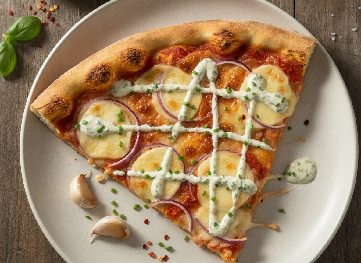 Pizzastück mit Knoblauchsauce photo