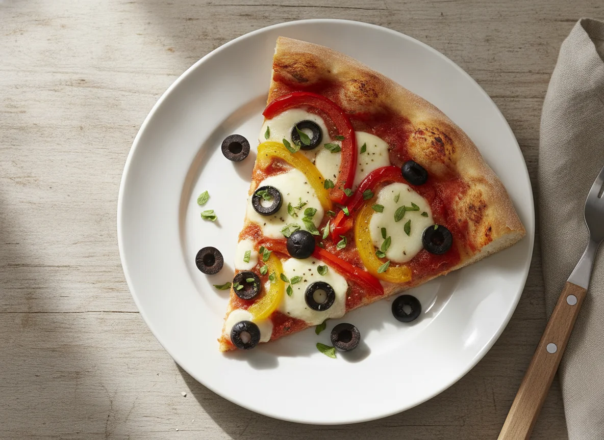 Pizza-Stück mit Oliven und Paprika photo