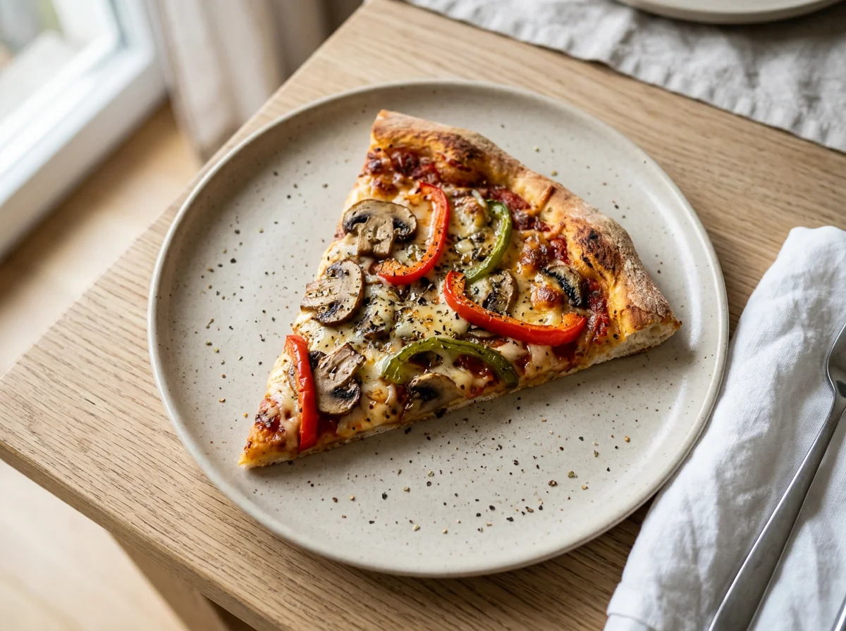 Pizzastück mit Pilzen und Paprika photo