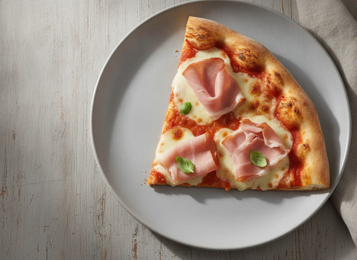Pizza-Stück mit Schinken und Käse photo