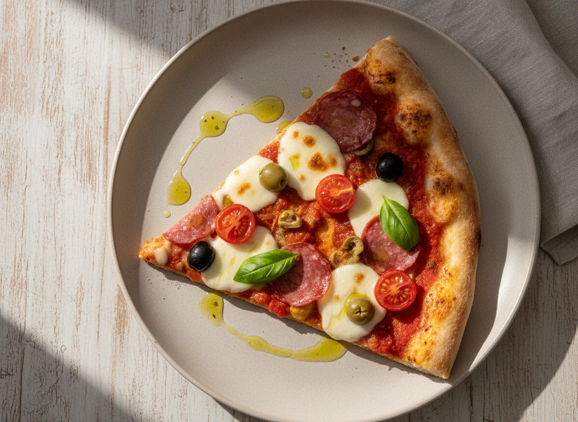 Pizzastück mit Tomaten und Käse photo