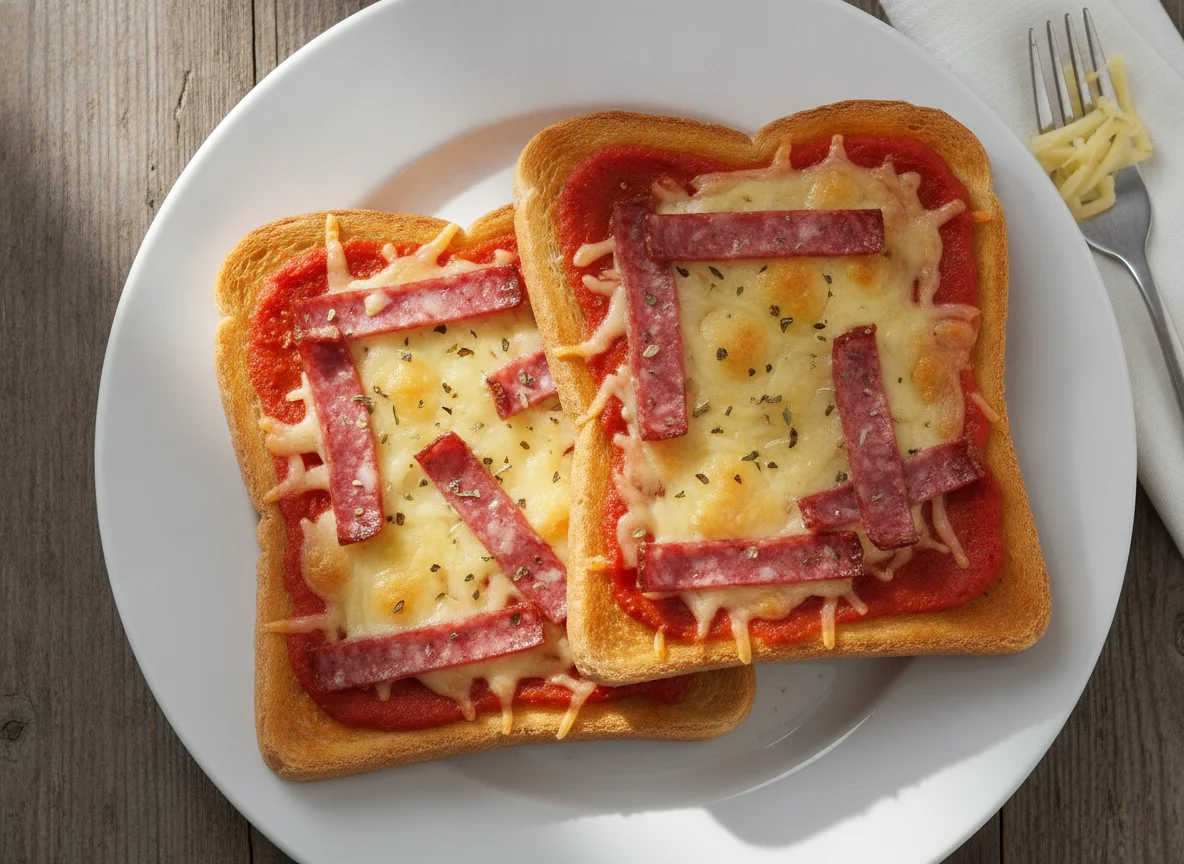 Pizza-Toast mit Salami photo