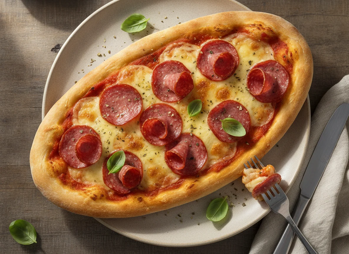 Pizzazunge mit Salami photo