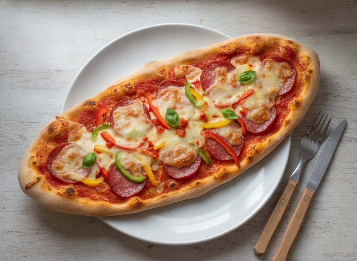 Pizzazunge mit Salami und Paprika photo