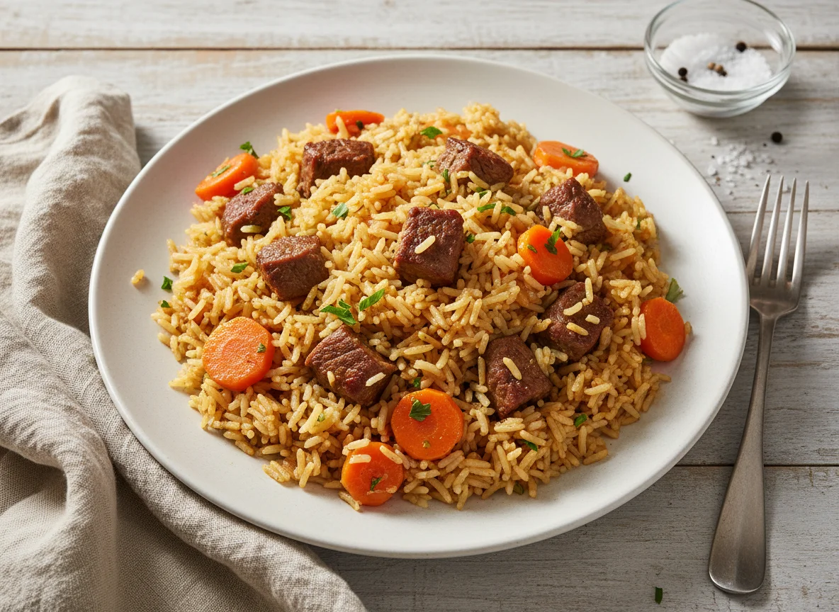 Plov mit Rindfleisch und Karotten photo