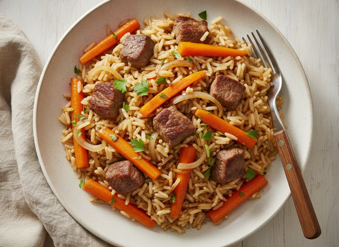Plow (Reisgericht mit Fleisch und Karotten) photo