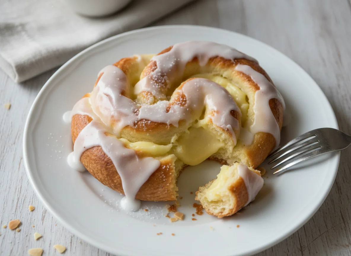 Plundergebäck mit Puddingfüllung und Glasur photo