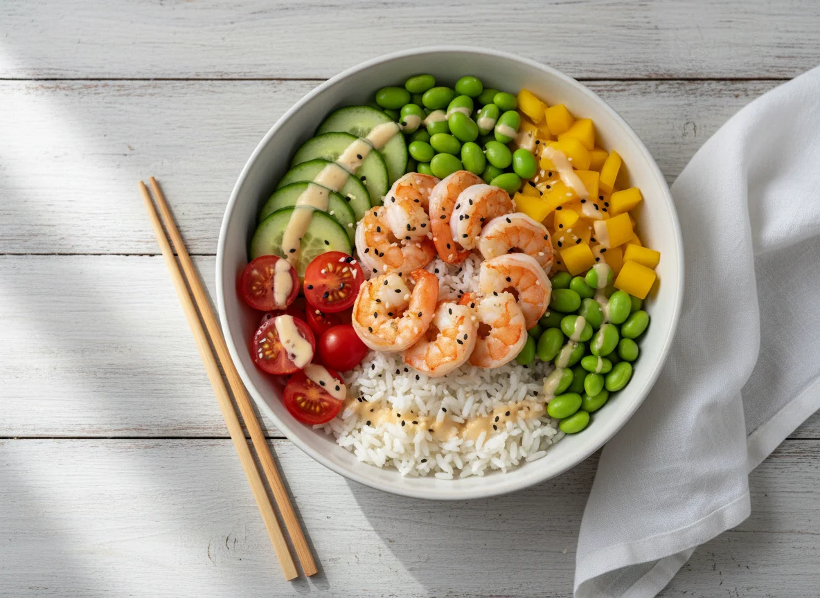 Poke Bowl mit Garnelen photo