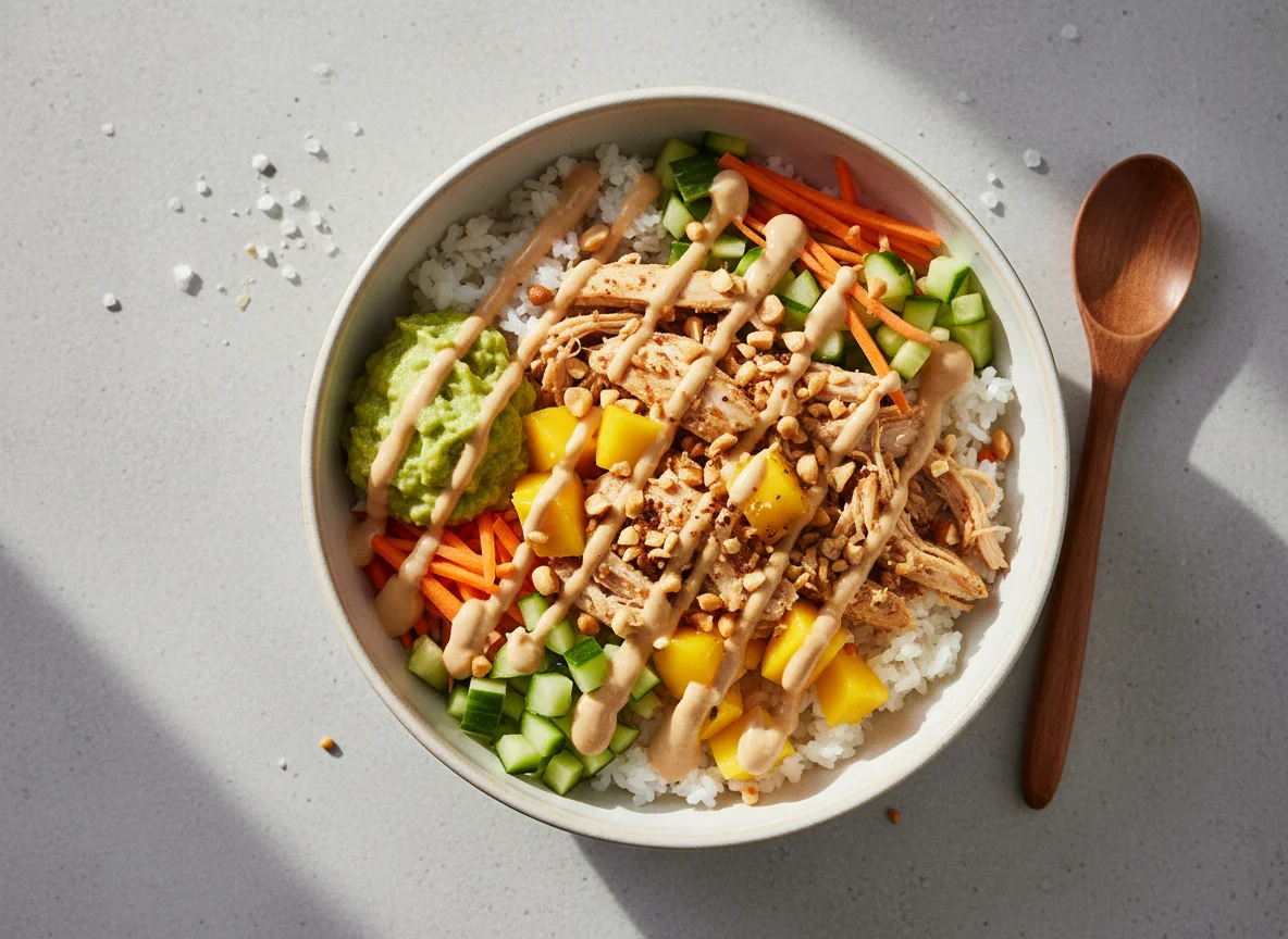 Poke Bowl mit Hähnchen und Mango photo