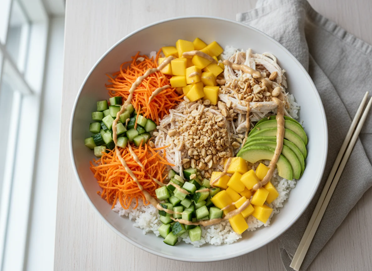 Poke Bowl mit Huhn und Mango photo