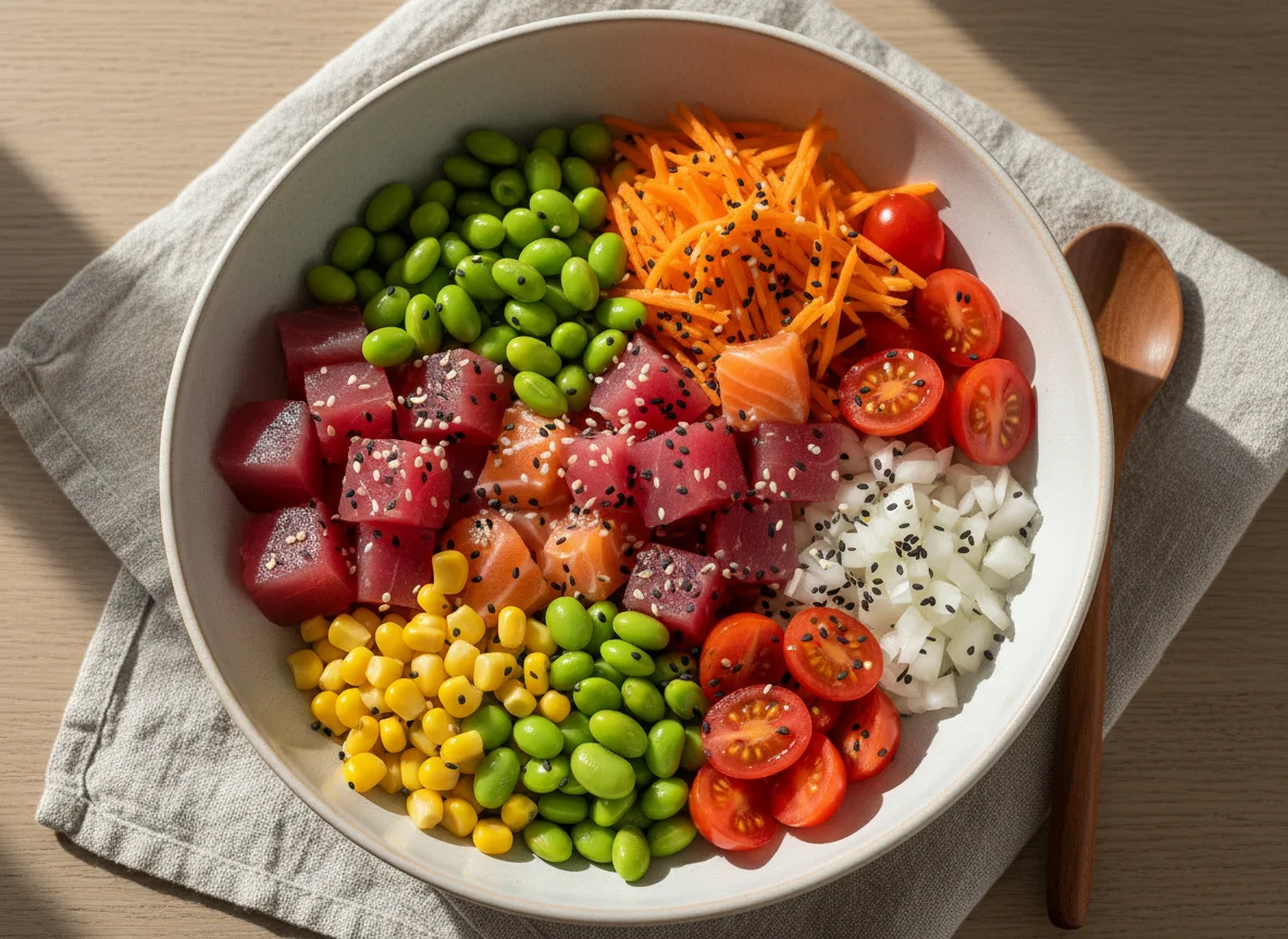 Poke Bowl mit Lachs und Thunfisch photo