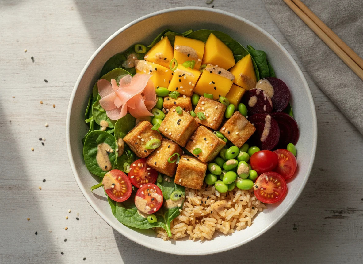 Poke Bowl mit Mango und Edamame photo
