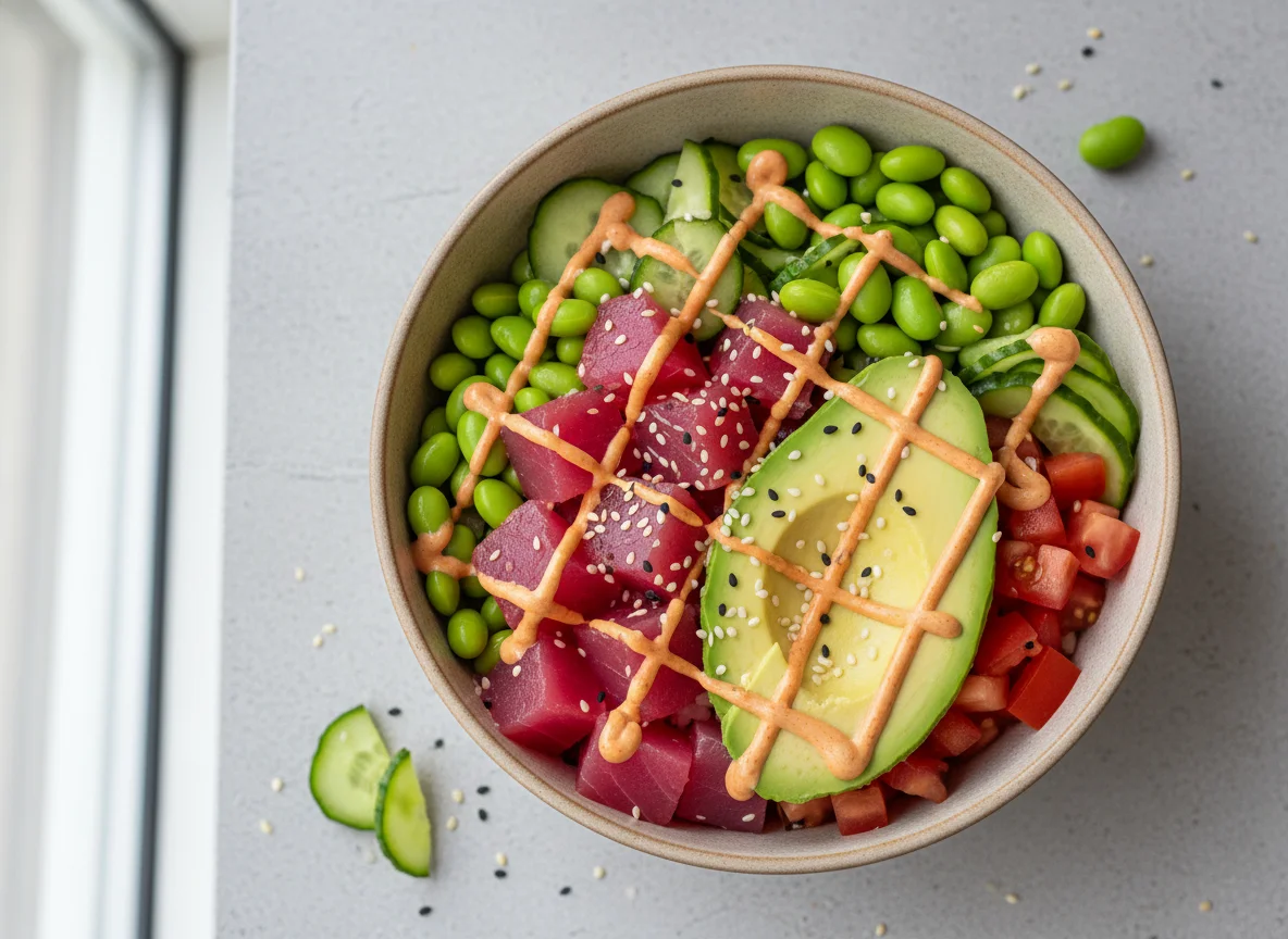 Poke Bowl mit Thunfisch und Avocado photo