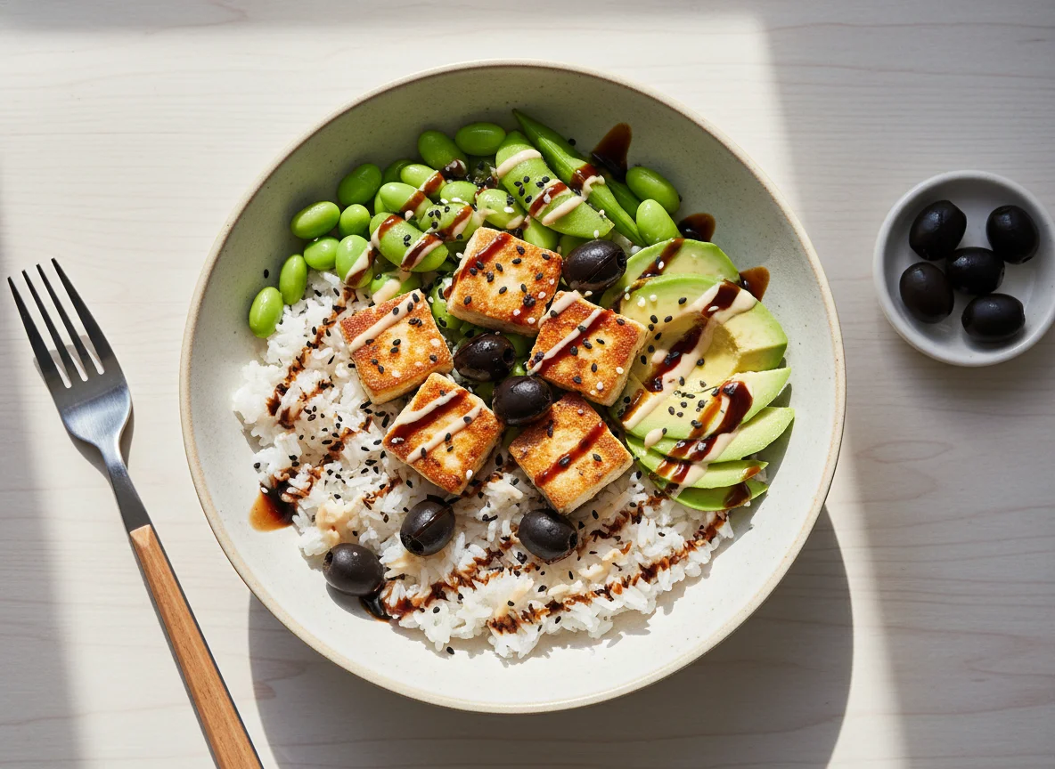 Poke Bowl mit Tofu und Edamame photo
