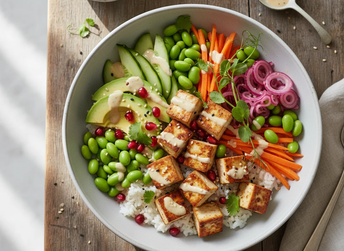 Poke Bowl mit Tofu und Gemüse photo