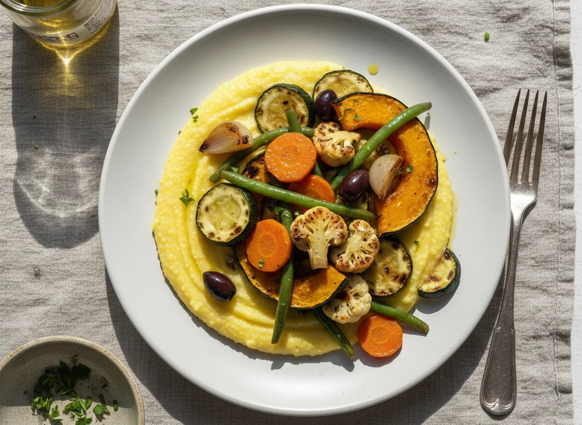 Polenta mit gebratenem Gemüse photo