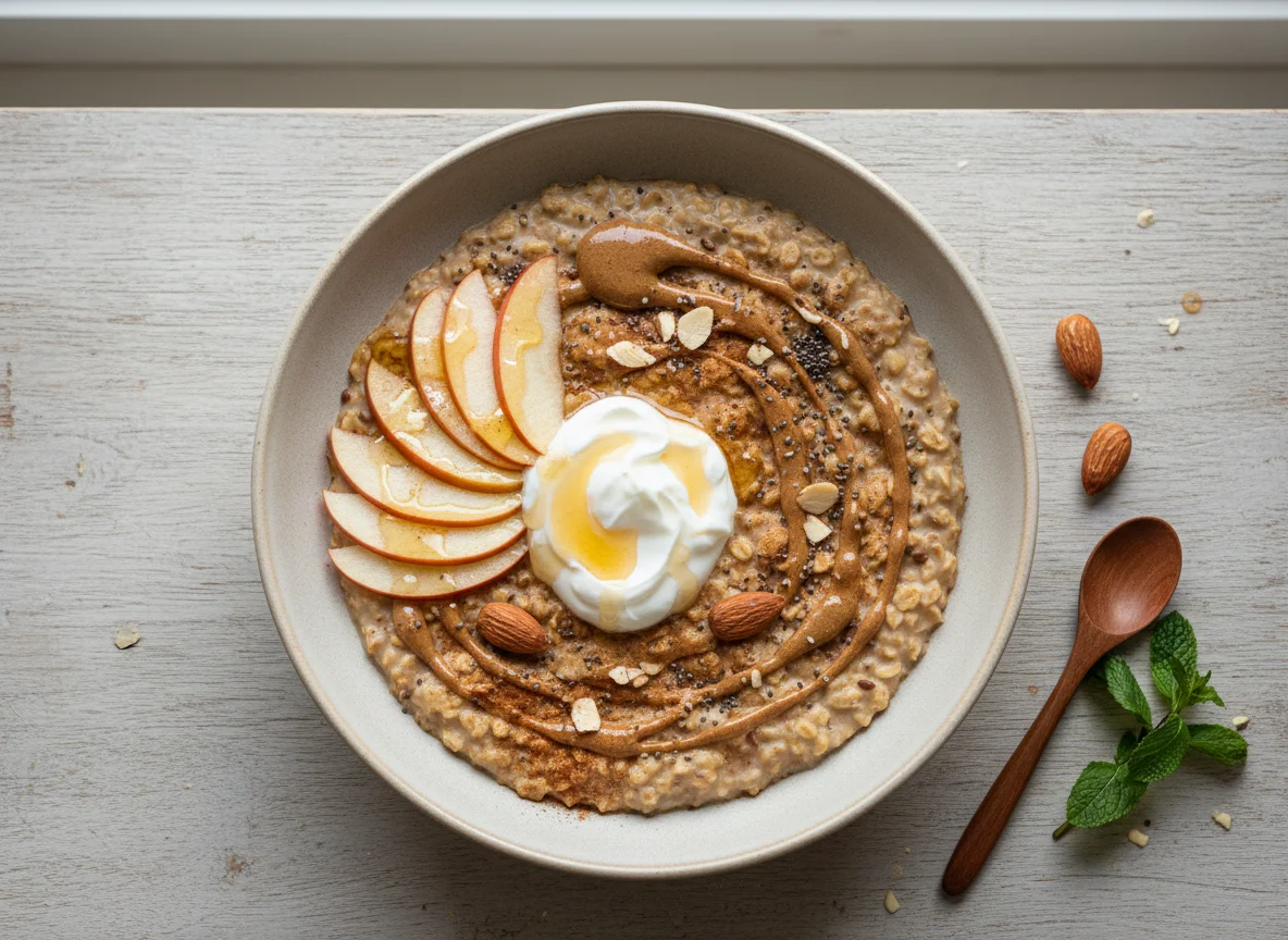 Porridge mit Apfel und Mandelmus photo