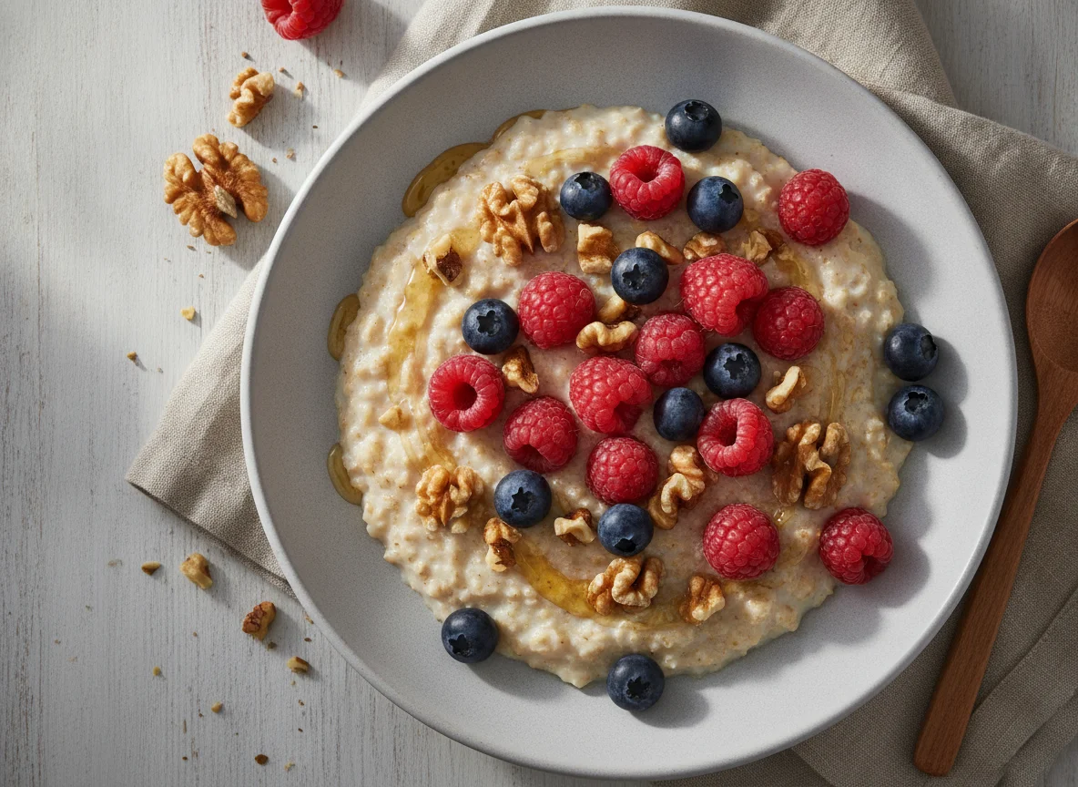 Porridge mit Beeren und Walnüssen photo
