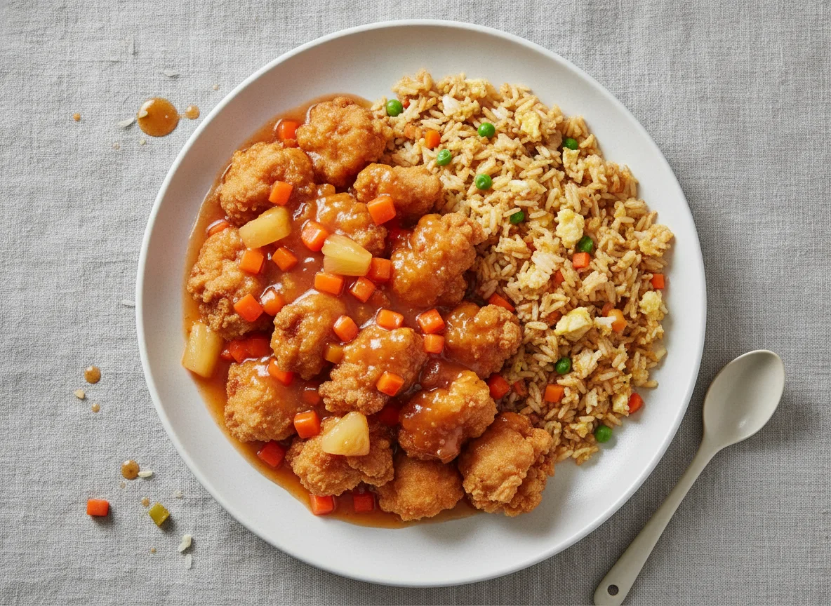 Poulet Süss-Sauer mit gebratenem Reis photo