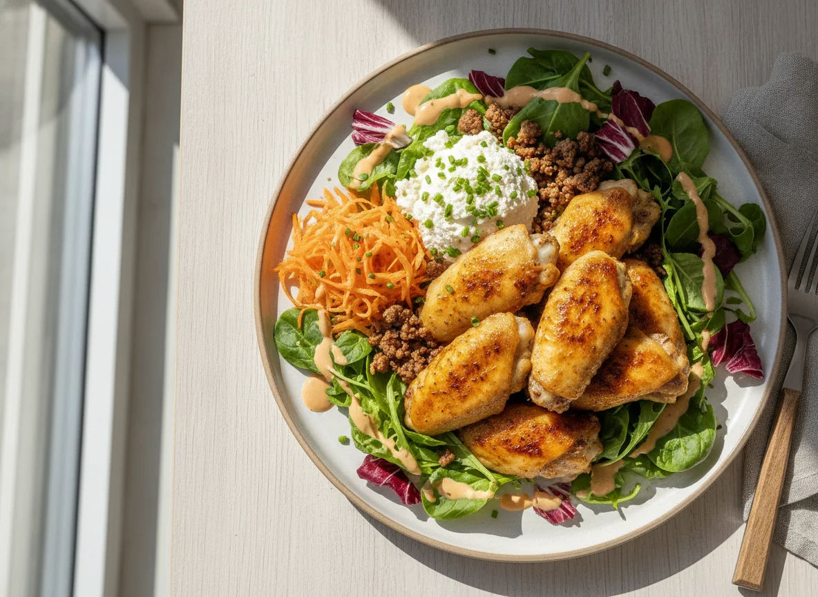 Pouletflügeli mit gemischtem Salat photo