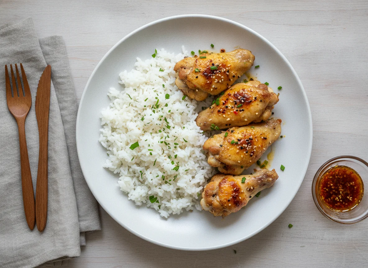 Pouletflügeli mit Reis photo