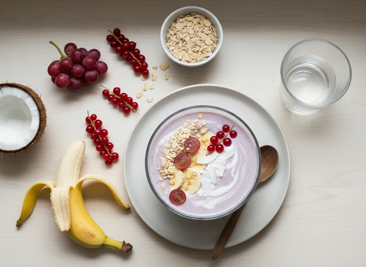 Premium Smoothie Hafer Traube Banane Johannisbeere Kokos photo