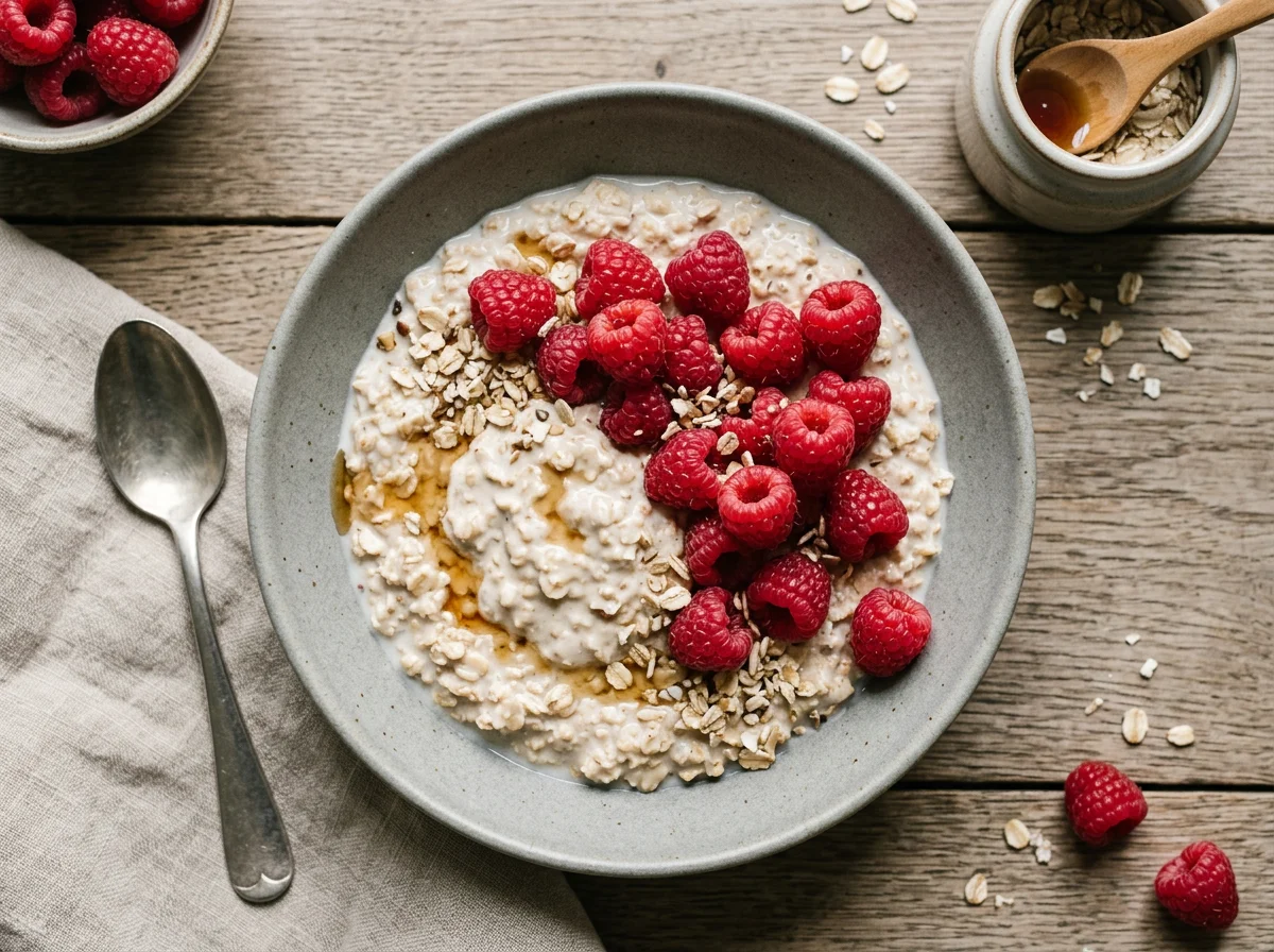 Protein Overnight Oats mit Himbeeren photo