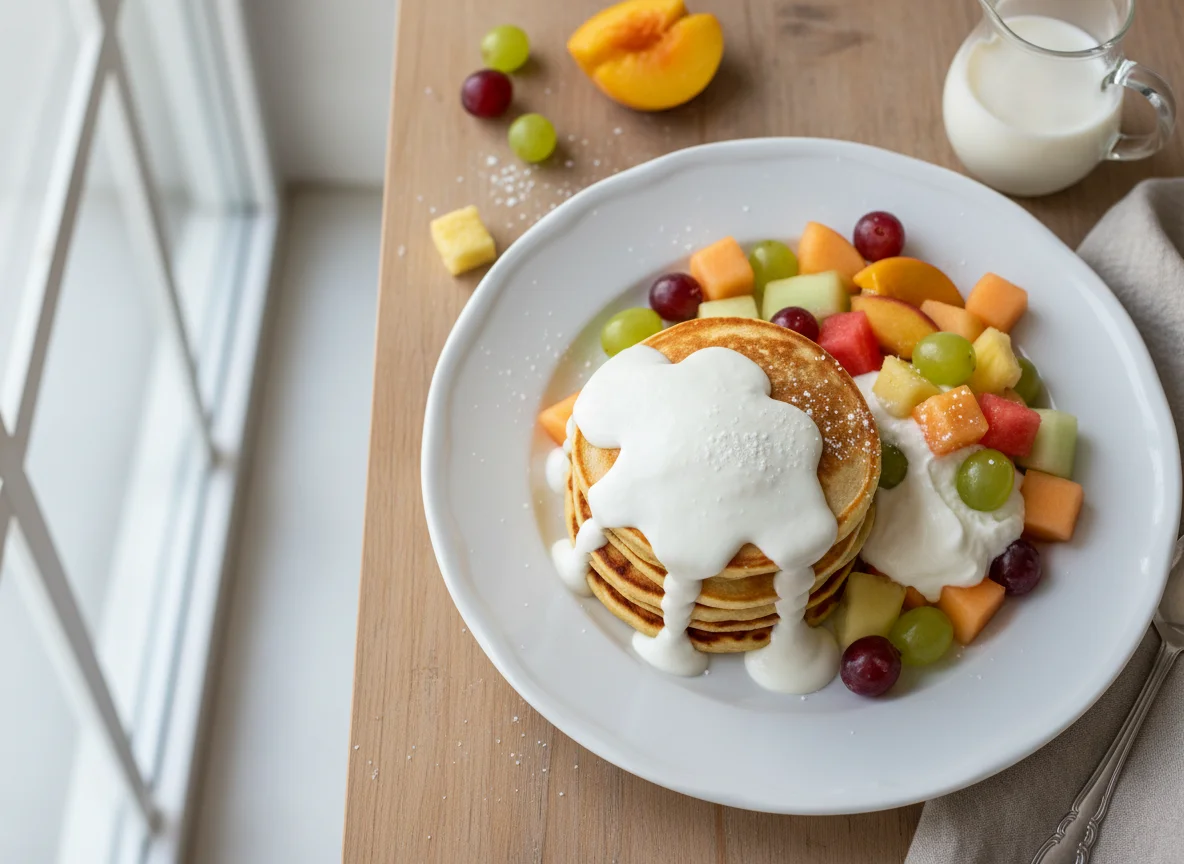 Protein-Pfannkuchen mit Früchten und Joghurt photo