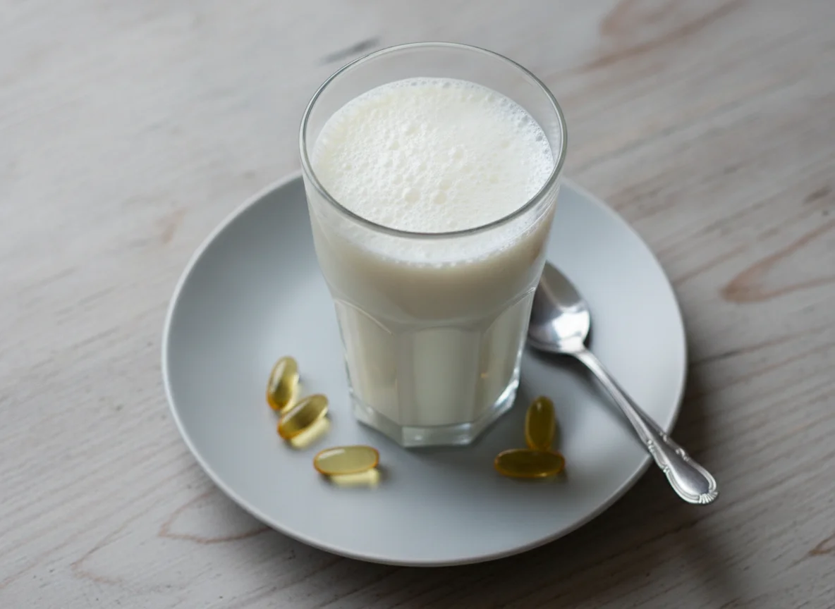 Protein-Shake mit Omega-3 Kapseln photo