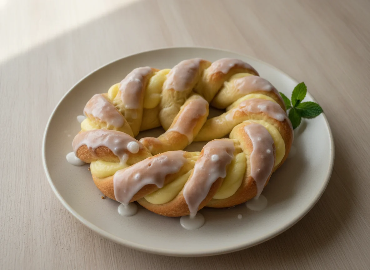 Puddingbrezel mit Zuckerguss photo