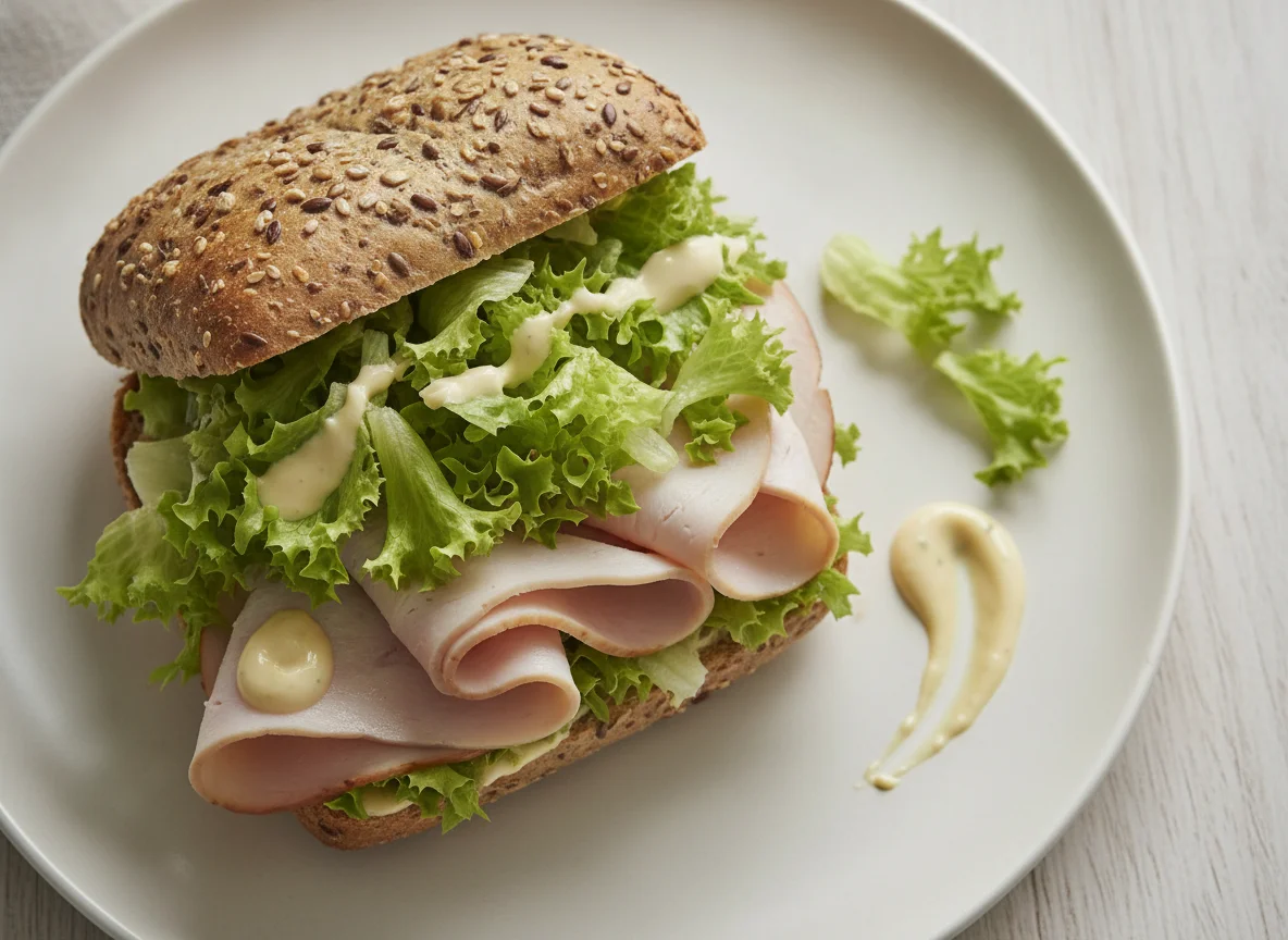 Putenbrötchen mit Salat photo