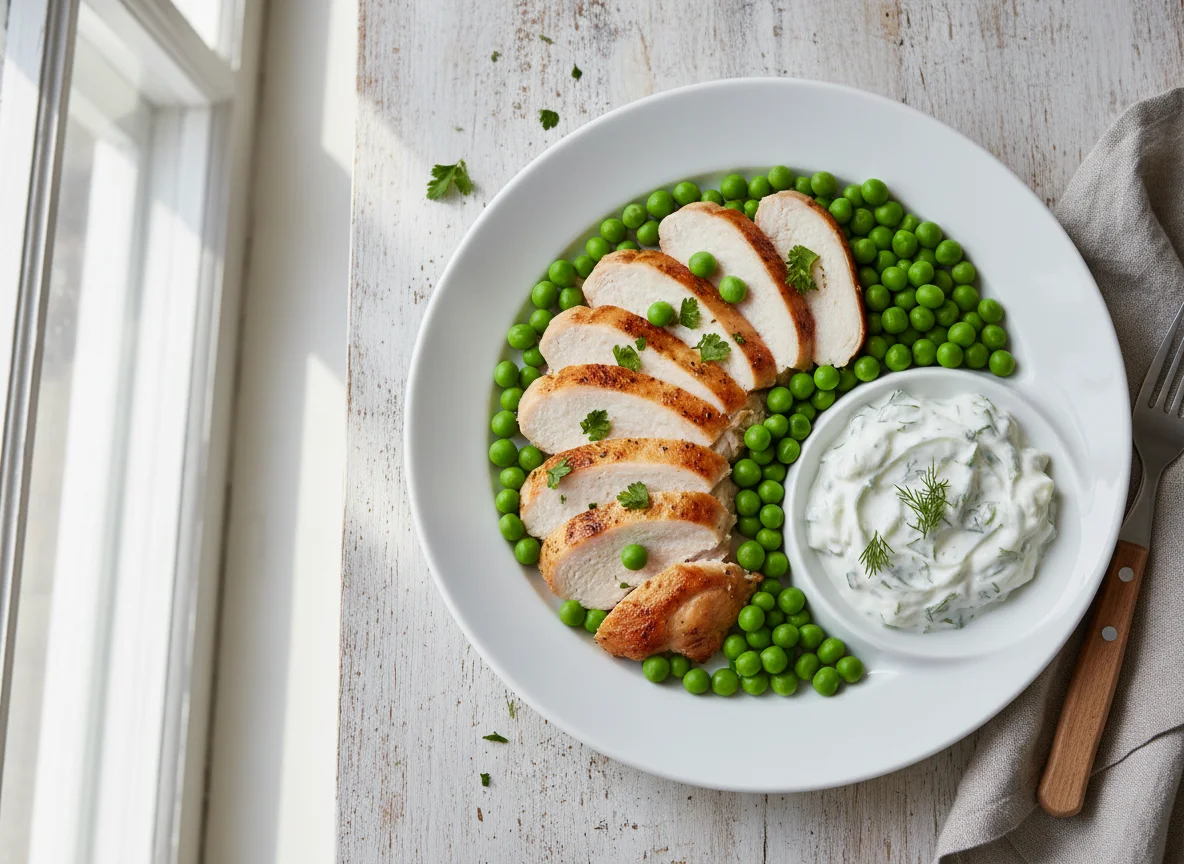 Putenbrust mit Erbsen und Tzatziki photo