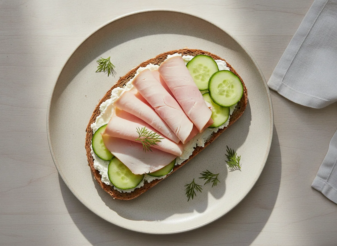 Putenbrust-Brot mit Gurke photo