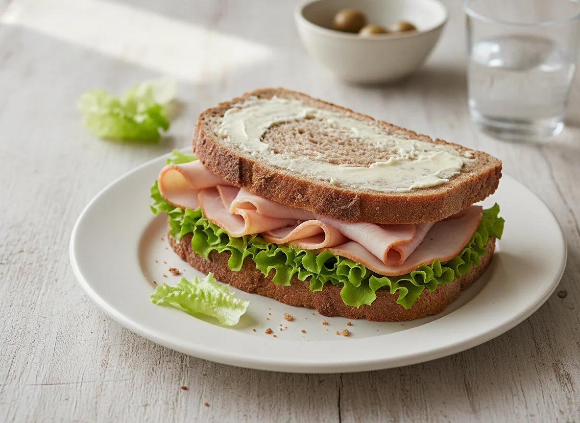 Putenbrust-Sandwich auf Graubrot photo