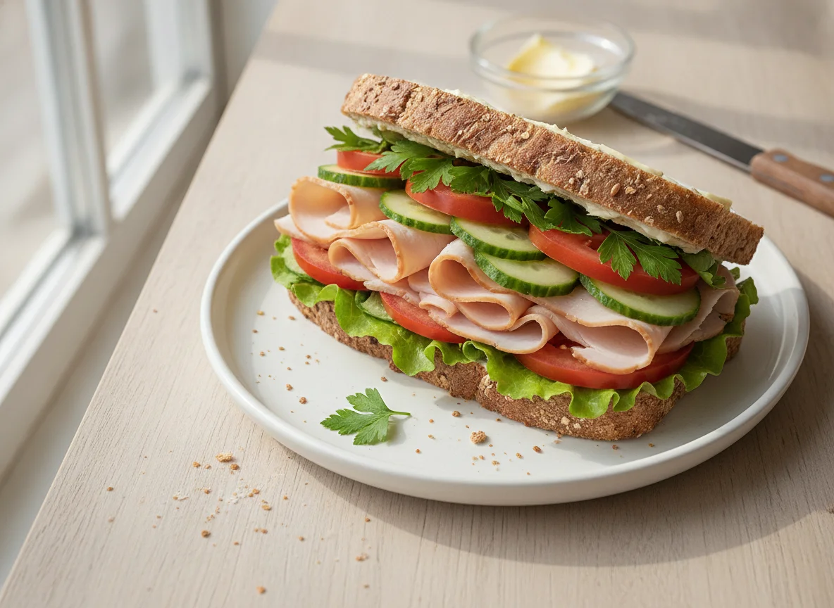 Putenbrust-Sandwich mit Gemüse photo