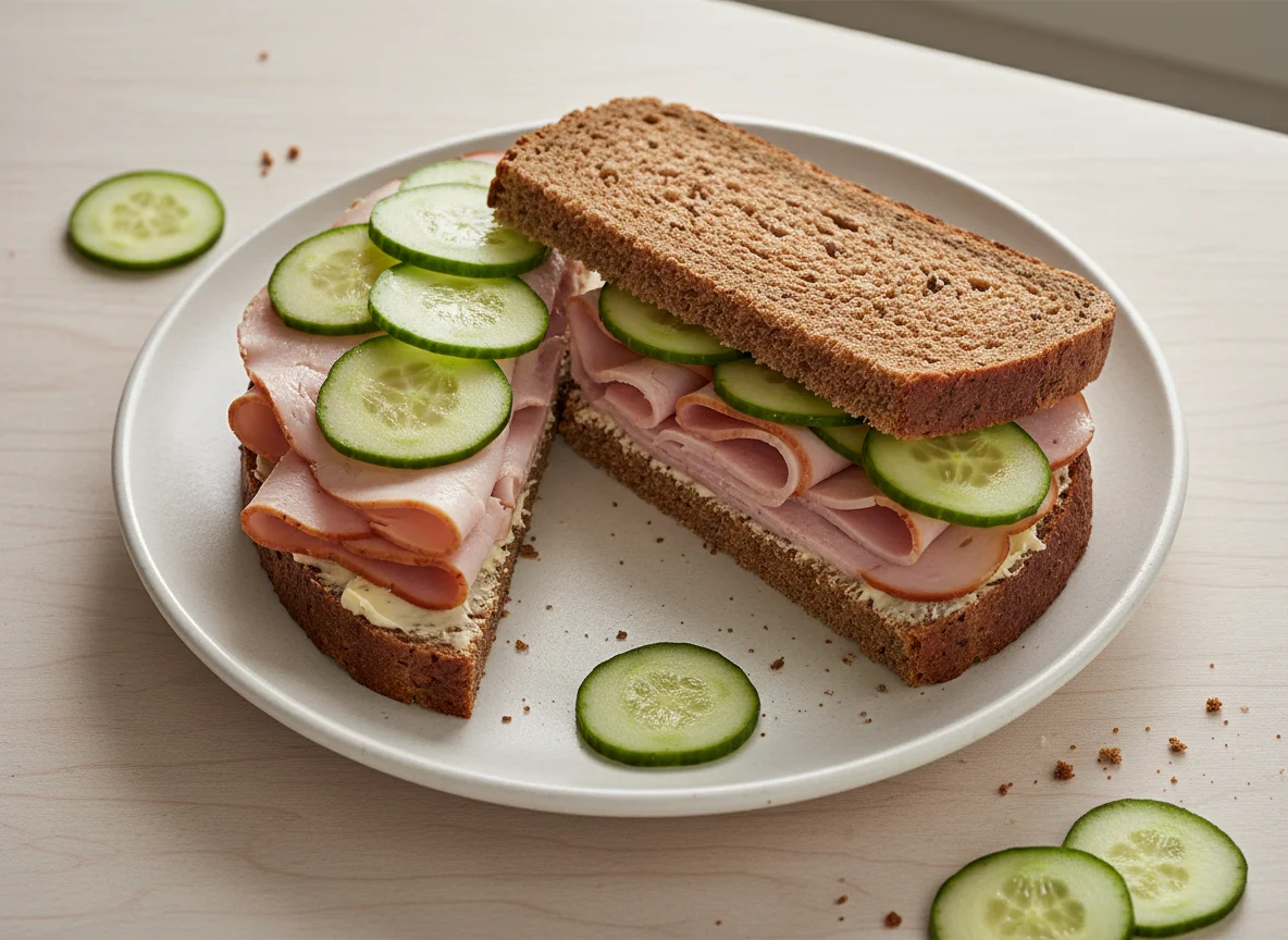 Putenbrust-Sandwich mit Gurke photo