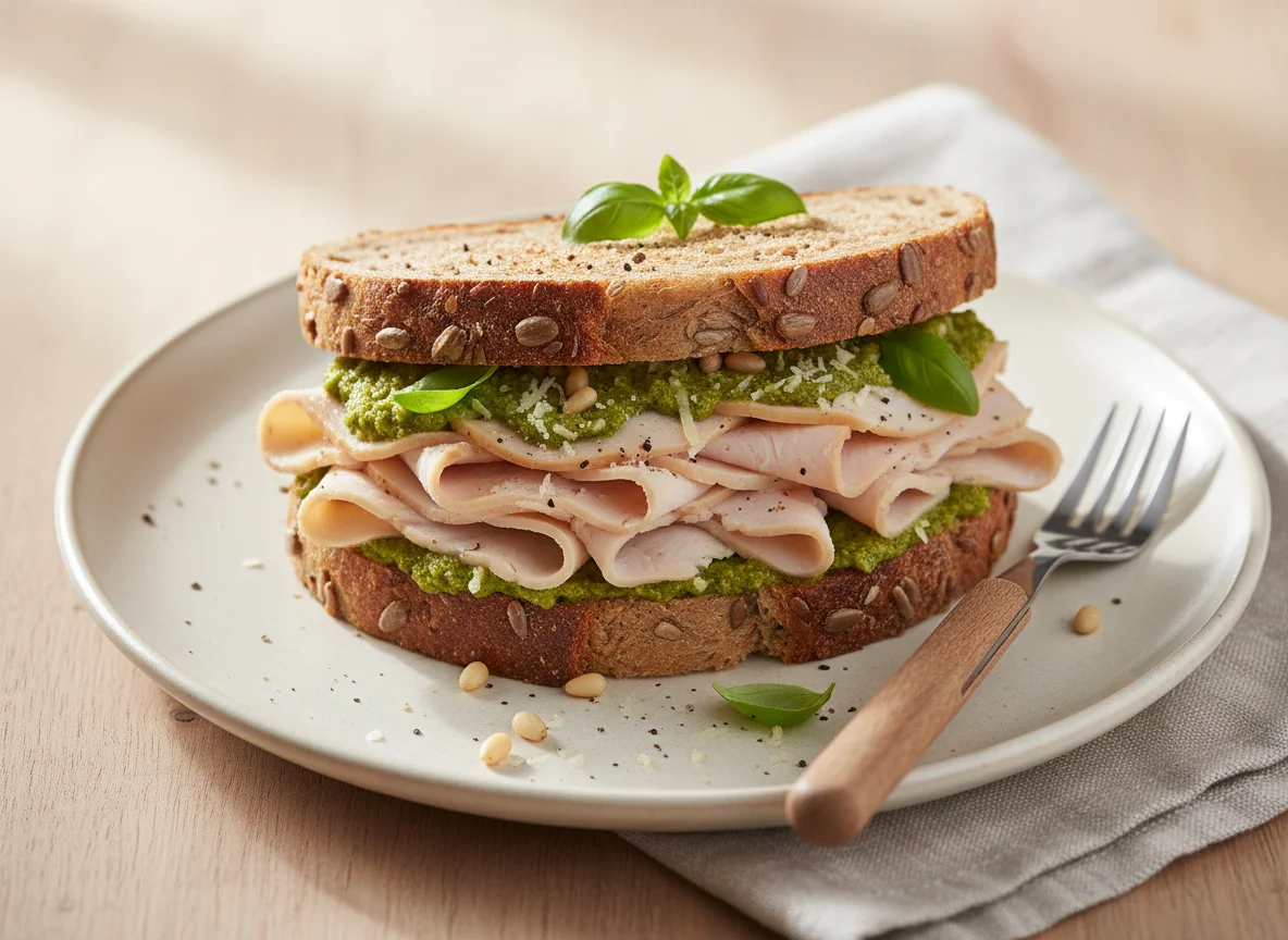 Putenbrustsandwich mit Pesto photo