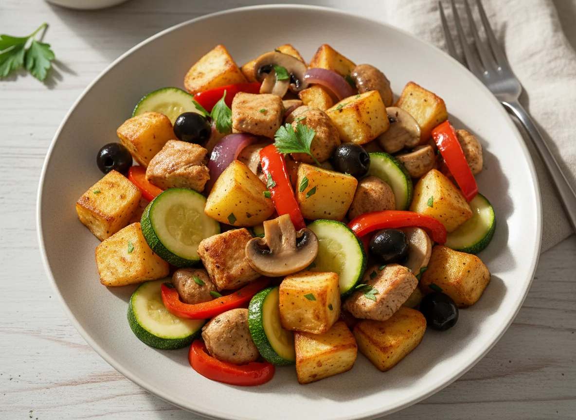 Puten-Gemüse-Pfanne mit Kartoffeln photo