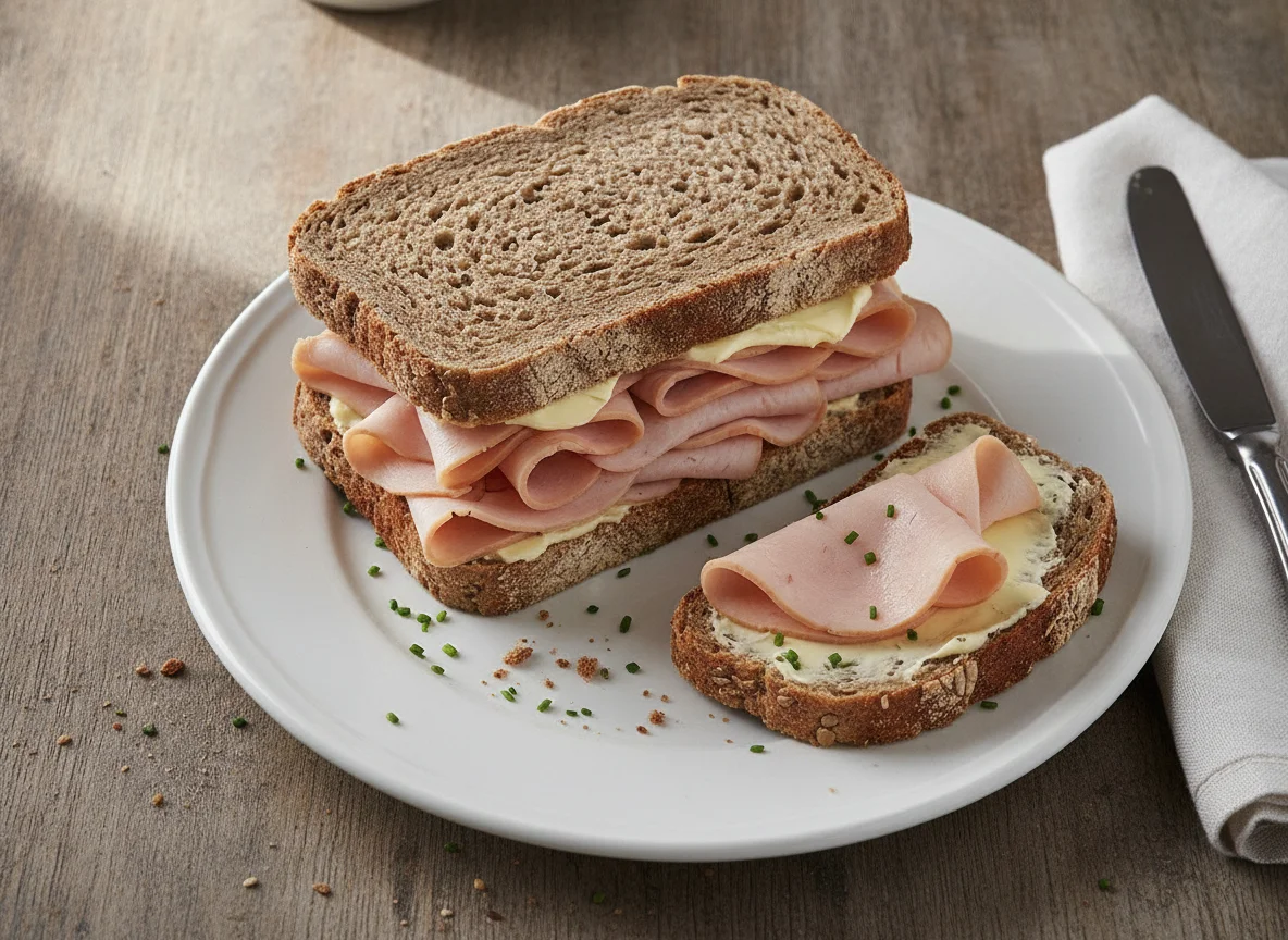 Puten-Sandwich auf Graubrot photo