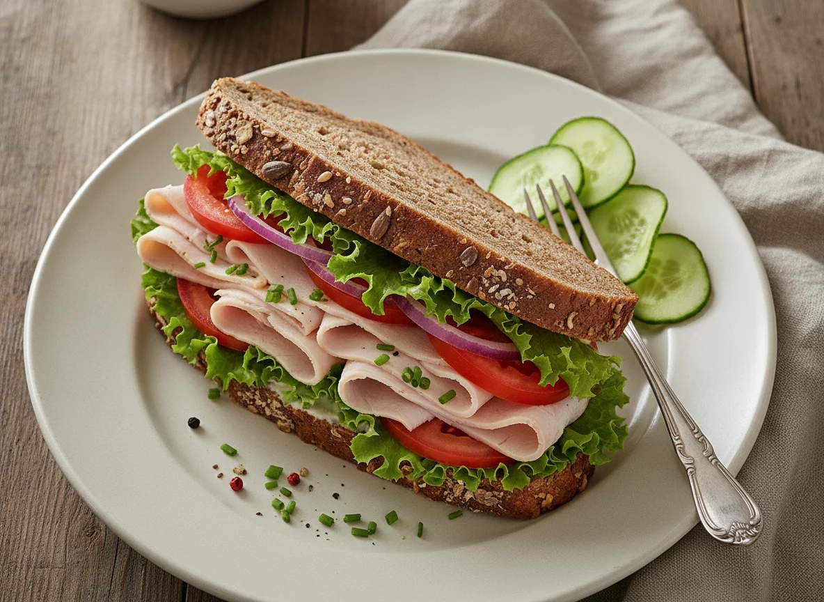 Puten-Sandwich auf Vollkornbrot photo