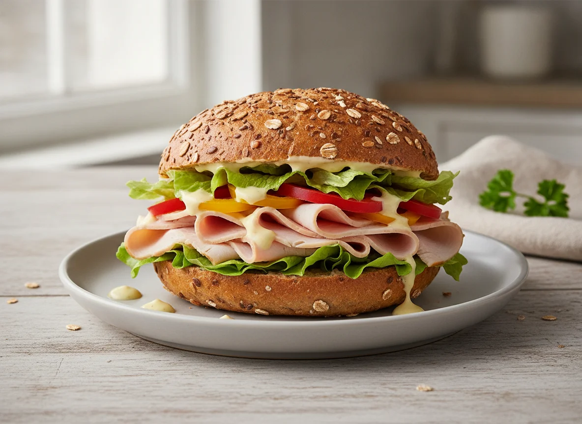 Puten-Sandwich mit Mehrkornbrötchen photo
