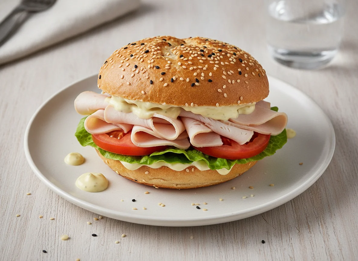 Puten-Sandwich mit Sesambrötchen photo