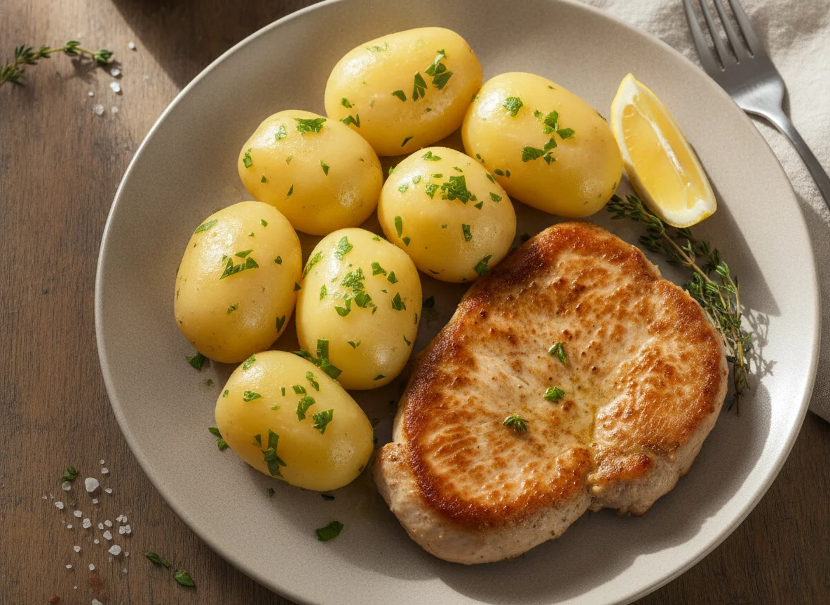 Putensteak mit Salzkartoffeln photo