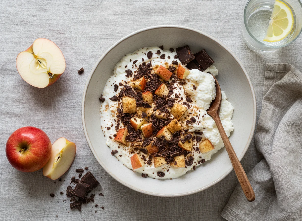 Quark mit Apfel und Schokolade photo