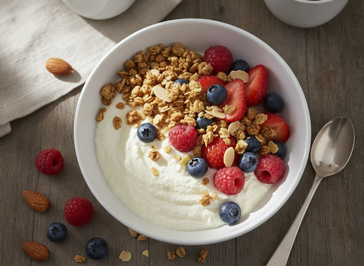 Quark mit Beeren und Müsli photo
