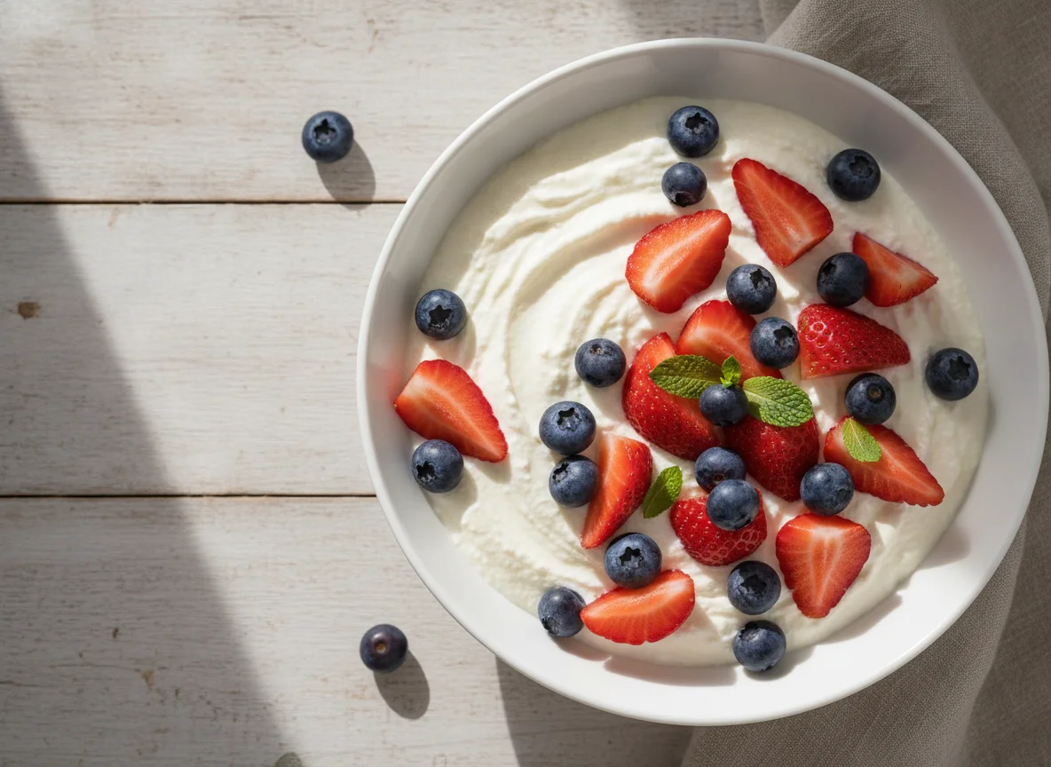 Quark mit Erdbeeren und Blaubeeren photo