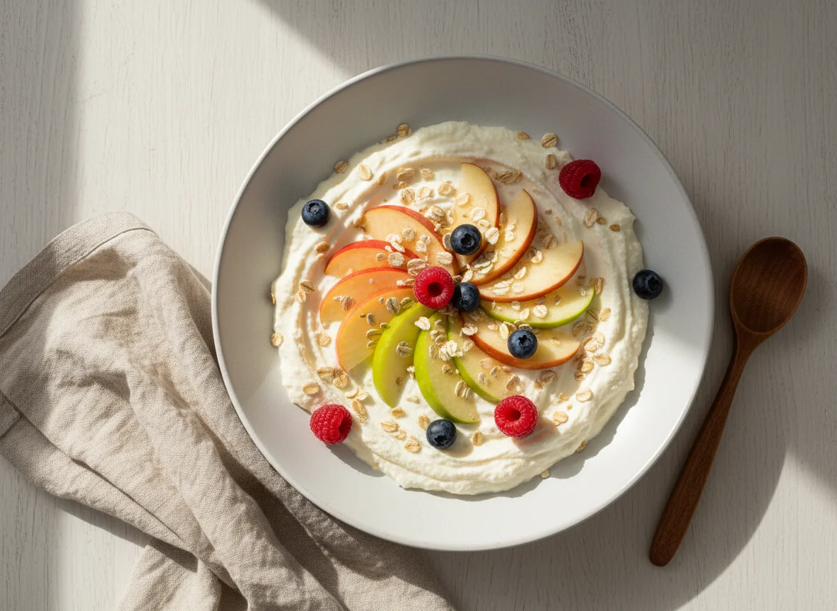 Quark mit Früchten und Haferflocken photo