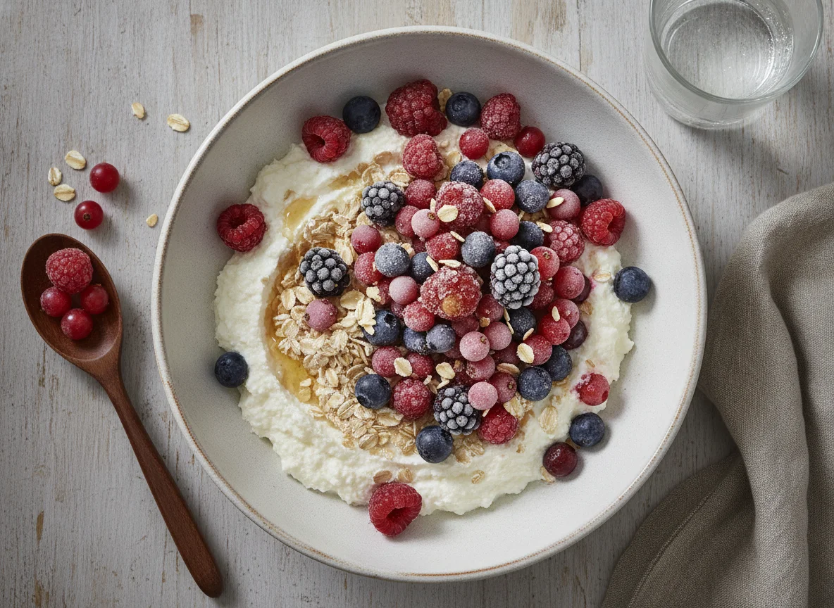 Quark mit Haferflocken und Beeren photo